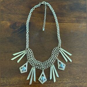 Gold Tone Boho Statement Necklace | Layered Chain Fringe Pendant